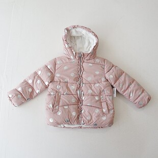 冬季女童长袖波点棉服外套连帽拉链宽松时尚百搭小童宝宝棉衣X12