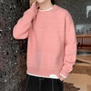假两件毛衣男生韩版潮流春秋季款粉红色情侣装2022男士秋冬针织衫