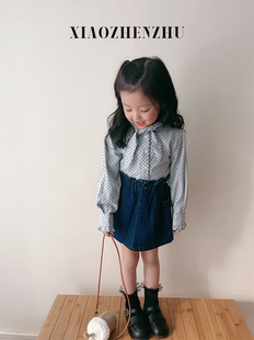 小珍珠XZZ“软妹奶油假日”春季女童波点长袖衬衫牛仔短裙半裙