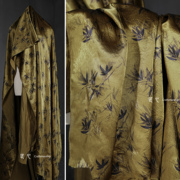 重磅醋酸古铜金色竹叶，绸缎植物染垂顺衬衫裙裤服饰设计师面料