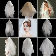 新娘婚纱头纱韩式甜美结婚短款硬纱欧式复古头饰，白色多层蓬松头纱