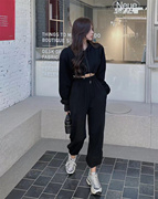 韩国东大门chic港风街高级感连帽，卫衣外套哈伦，裤套装女装运动裤子