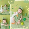 儿童摄影服装小清新绿色格子宝宝百天照拍照服装婴儿周岁照服装