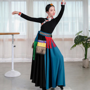 藏族舞蹈表演服装女练习裙藏服黑色民族练功上衣演出服西藏半身裙