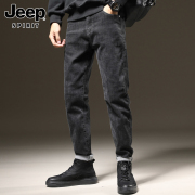 jeep吉普黑色牛仔裤男士，夏季潮流帅气纯棉修身小脚长裤子男裤