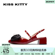 KISSKITTY婚鞋夏季女鞋法式甜美蝴蝶结粗跟时装凉鞋SA32403-81