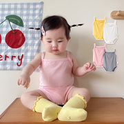 婴儿连体衣服薄款套头吊带背心，女宝宝粉色，夏季冰丝包屁衣空调爬服