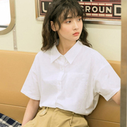 短袖衬衫女日系polo领薄款大学生，通勤职业ins潮宽松上衣衬衣夏季