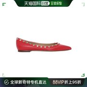 99新未使用香港直邮VALENTINO 女士红色牛皮铆钉平底休闲鞋 S