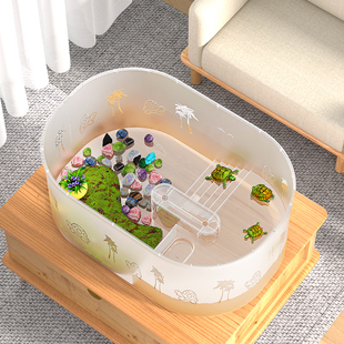 乌龟饲养缸带晒台爬台生态造景，家用乌龟缸别墅客厅迷你鱼缸养龟箱