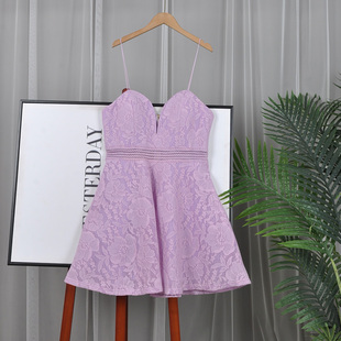 l码高品质外单紫色，a字大摆蕾丝吊带裙，有胸垫孤品杂款d0306-17