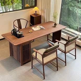 新中式北美黑胡桃木阳台小茶桌椅，功夫泡茶台禅意，茶室简约实木家具