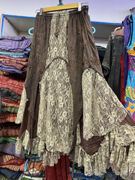 尼泊尔嬉皮风绿精灵半身裙纯棉刺绣，拼接蕾丝双层超仙中长裙子古着