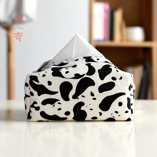 纯棉印花纸巾盒卡通可爱熊猫图案纸巾套布艺抽纸袋简约家用纸巾包