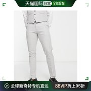 香港直邮潮奢 New Look 纽洛克 男士 紧身浅灰色格纹西装裤