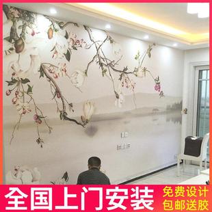 8d新中式壁画手绘玉兰花鸟壁纸客厅电视背景墙卧室沙发无纺布墙纸