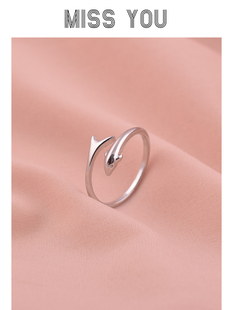925纯银海豚戒指女小众设计鱼尾食指戒素圈时尚个性开口戒子尾戒