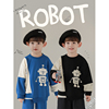 幼悠男童机器人贴布绣花拼接设计不规则下摆，卫衣春季儿童上衣