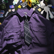 送领带紫色衬衫jk上衣宽松bf男朋友风长袖，香芋紫衬衣男生薄外套男