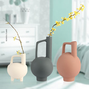 纯手工水泥质感陶瓷花瓶工艺品摆件可客厅玄关创意插花花瓶