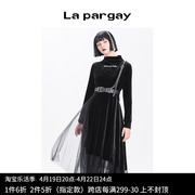 lapargay纳帕佳2023黑色，裙子个性时尚，休闲长袖高领针织连衣裙
