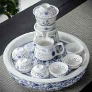 陶瓷茶盘大号储水圆形干泡盘整套家用隔热双层功夫茶具套装功夫