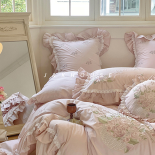 retro法式公主风刺绣，床上四件套纯棉，全棉少女床品长绒棉床单被套