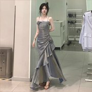 元旦晚会礼服小众结婚伴娘，服主持女元会人高级感香槟色礼器毕业