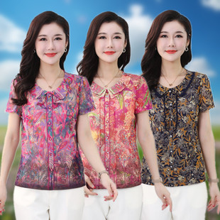 2023夏中老年女装短袖上衣，薄款t恤速干台湾网纱洋气质妈妈衫