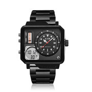 .男士方形石英手表运动新概念钢带日历双机时区腕表黑色饰品 8171
