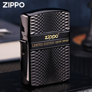 zippo打火机绅士商标钻石，切割菱纹限量正版黑冰盔甲外壳