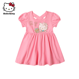 Hello Kitty童装女童夏季甜美公主裙泡泡袖棉连衣裙子洋装