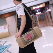 韩版加厚帆布男士单肩斜挎包时时潮短途旅行包大容量手提圆桶背包