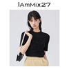 IAmMIX27短袖T恤女时尚亮片刺绣黑色修身显瘦圆领套头针织体恤女
