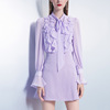 2023春季紫色系雪纺衫两件套欧洲站时尚气质女神范半身裙套装