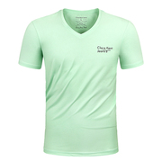 夏季短袖t恤男士V领欧美百搭舒适文艺明星同款t恤修身款742绿