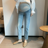 氧气蓝~孕妇牛仔裤外穿韩国时尚，显瘦春秋装，弹力九分直筒烟管裤子