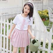女童套装夏韩版童装领带t恤短袖学院，风表演服百褶裙两件套中大童