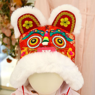 传统手工新年婴儿虎头帽，儿童唐装帽，满月周岁大人男女宝宝老虎帽子