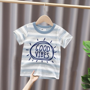 品牌外贸2024夏季网红童装儿童短袖男童T恤条纹纯棉宝宝衣服