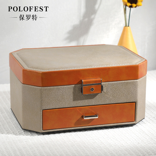 polofest出口高档珠宝收纳盒子，防氧化首饰箱，复古皮质手饰品首饰盒