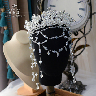 爱诗薇日韩时尚人工水晶串珠额饰新娘婚纱宴会造型发饰女王冠