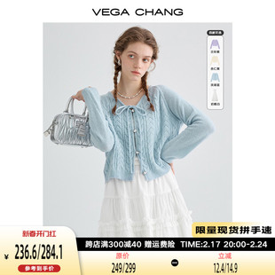 VEGA CHANG连衣裙套装女春装2024甜美针织衫+蕾丝吊带连衣裙