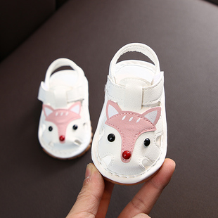 夏季女童软底公主凉鞋女宝宝防滑学步鞋幼婴儿6-18个月包头叫叫鞋
