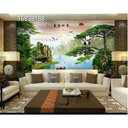 瓷砖背景墙大型山水风景画迎客松中式客厅电视背景墙砖画人间仙境