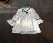 韩版童装春夏儿童蕾丝雪纺白色衬衣女童喇叭长袖裙衫公主上衣