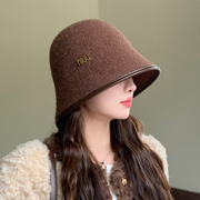 高级羊毛绒针织渔夫帽加厚保暖休闲百搭纯色，帽子女冬季盆帽显脸小