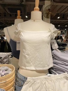 BM大领口无袖T恤夏季白色性感百搭显瘦纯棉女士短袖上衣