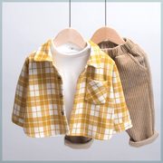 宝宝秋装2021格子儿童，衬衫外套加厚呢绒，韩版小童衬衣春秋洋气