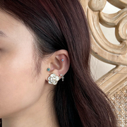 pn山茶花耳夹无耳洞女珍珠小众，设计高级感耳饰法式复古气质耳骨夹